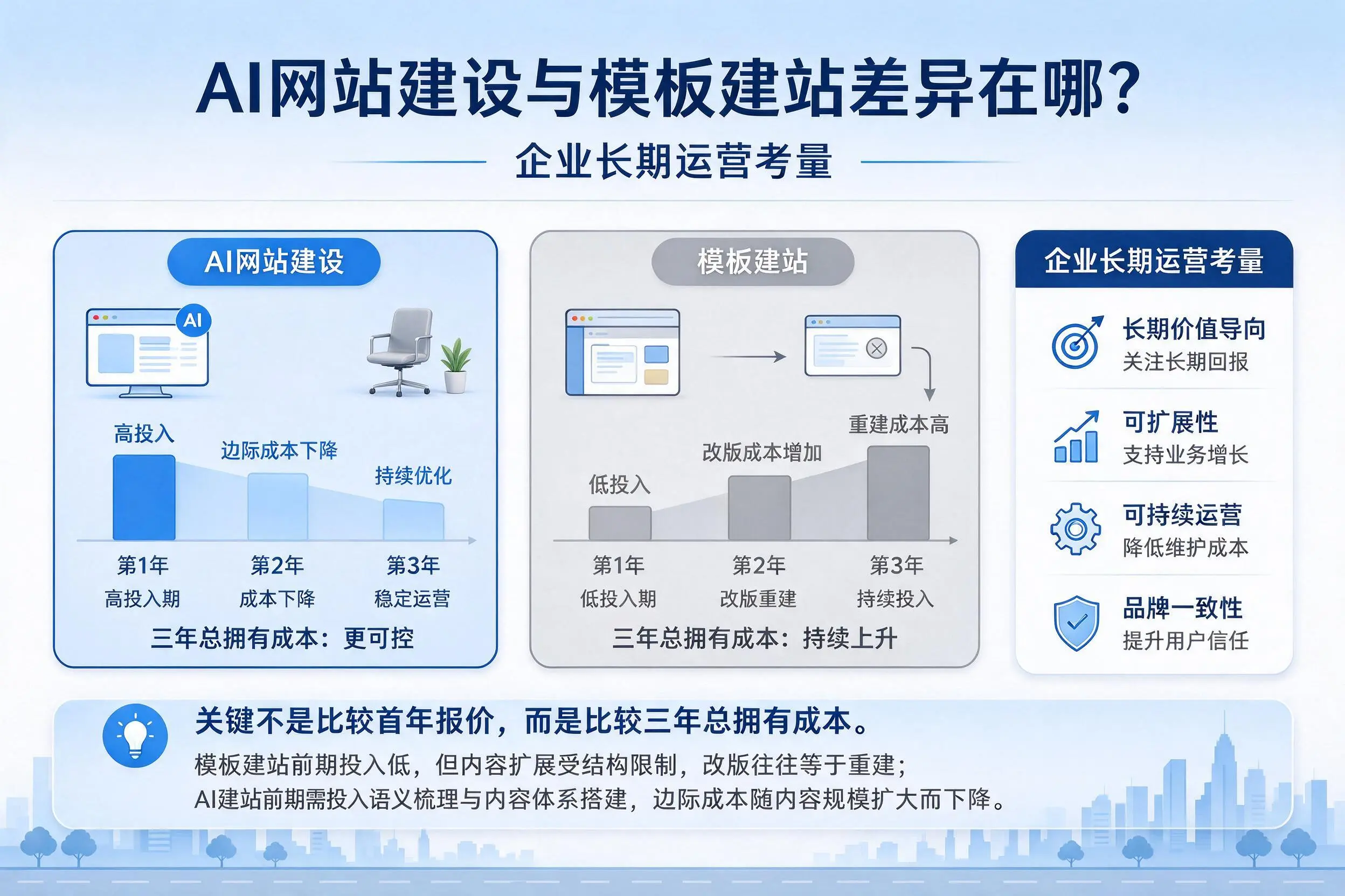 AI网站建设与模板建站差异在哪？乐东企业长期运营考量