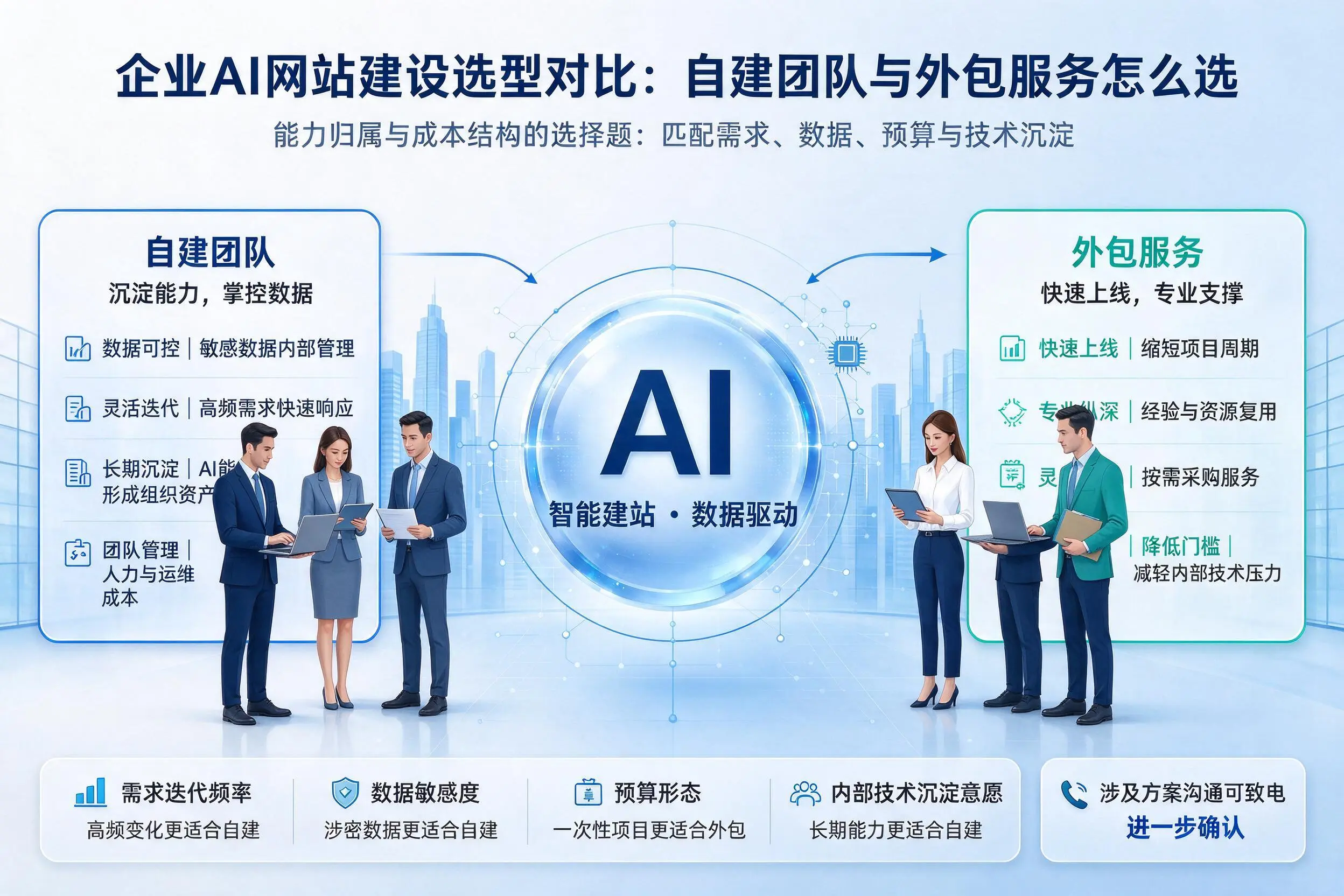 乐东企业AI网站建设选型对比：自建团队与外包服务怎么选